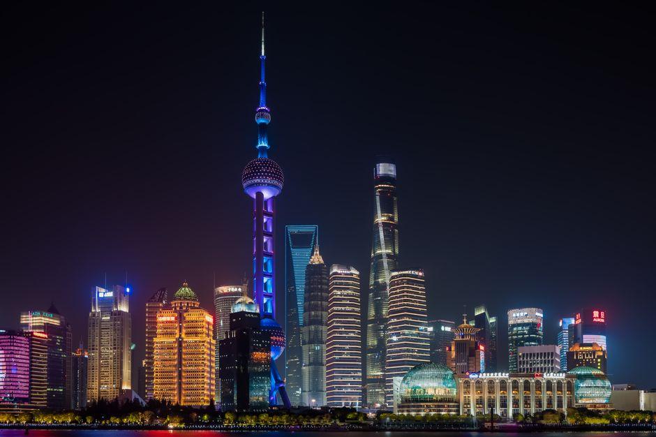Illuminated Downtown of Shanghai China