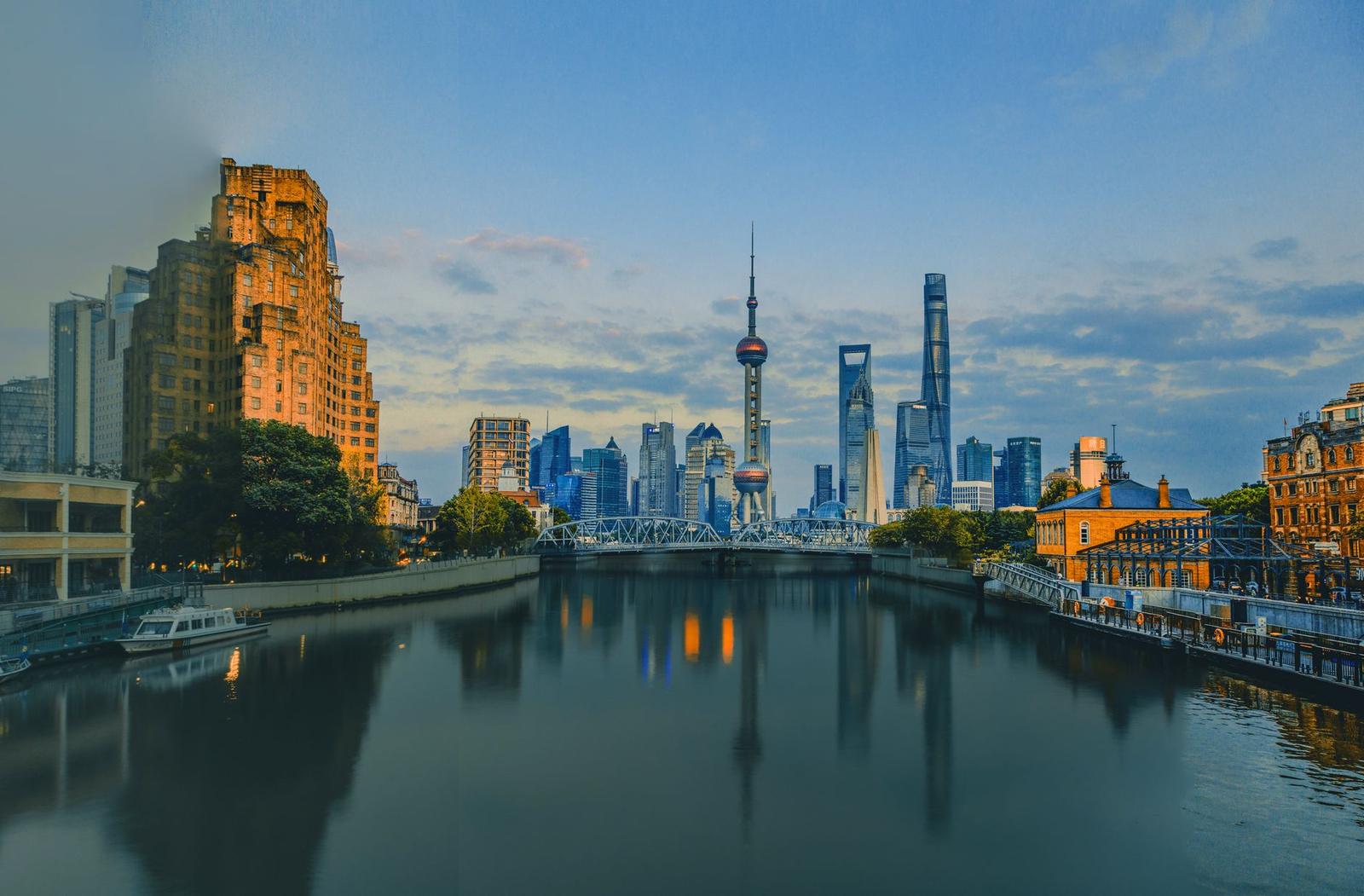 Shanghai Skyline at Sunset with Huangpu River